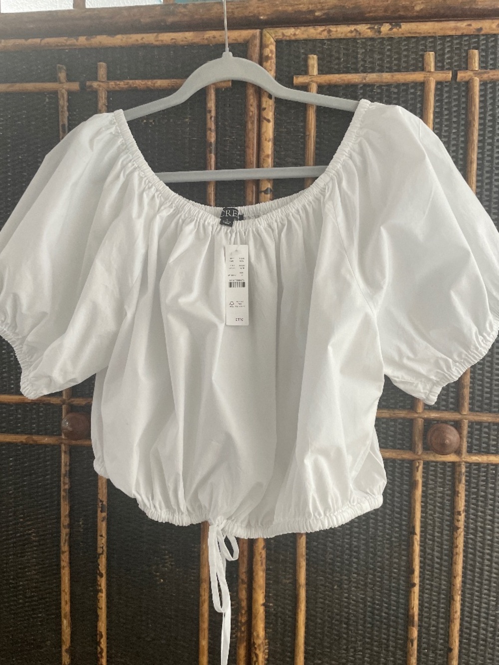 J crew puff sleeve white short crisp cotton top